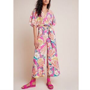 Anthropologie Farm Rio Eulalie Wide-Leg Jumpsuit Floral Pastel Size Small New